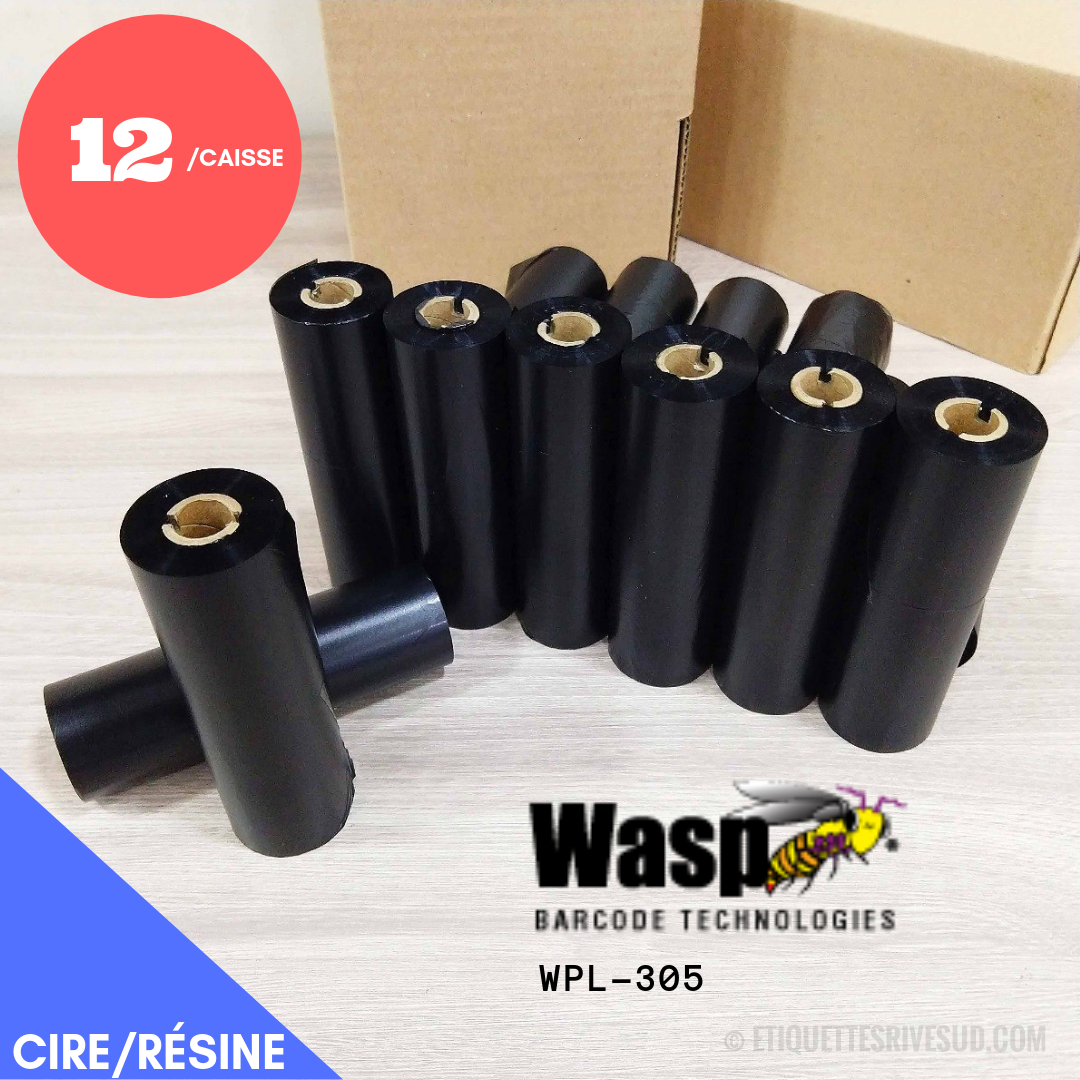 etiquettes-rive-sud,Ruban de cire/résine noir WASP 4.33" x 820'  wpl305
